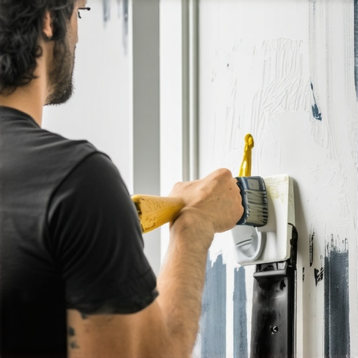 Close-up of a painter priming a wall with a fine brush demonstrating surface preparation