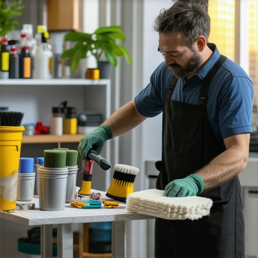 A skilled painter carefully cleaning brushes and sprayers to ensure their longevity and performance
