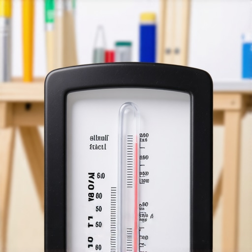 A hygrometer displaying low humidity levels in a painter's studio