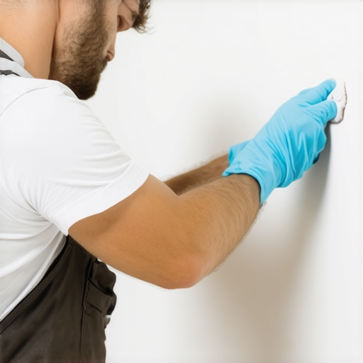 Professional Painting Maintenance Tools A painter cleaning drywall with a microfiber cloth using professional tools