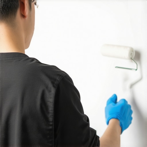 A painter using a roller to apply paint evenly on a wall