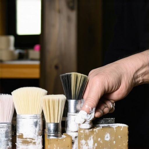 Proper Brush Cleaning Technique for House Painting Painter cleaning brushes with linseed oil soap in workshop.