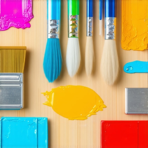 Quality Painting Tools in Action Close-up of professional painting tools including brushes and sprayers on a workbench