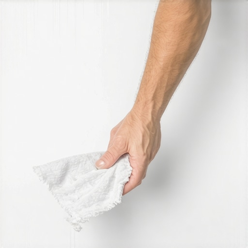 Testing wall paint with mineral spirits A person rubbing a cloth soaked with mineral spirits on a wall to identify old paint type.