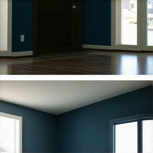 Living room showcasing vibrant blue walls illuminated with proper lighting and reflective decor.