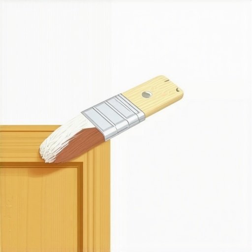 A painter carefully applying primer to wooden window trim with a small brush.