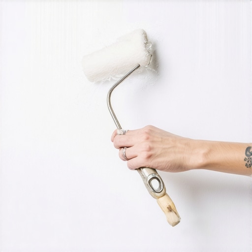 Hand rolling stain-blocking primer on water-stained wall surface