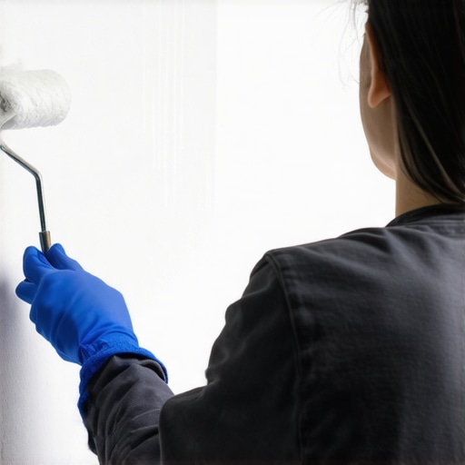A painter using a roller to apply primer evenly on a wall