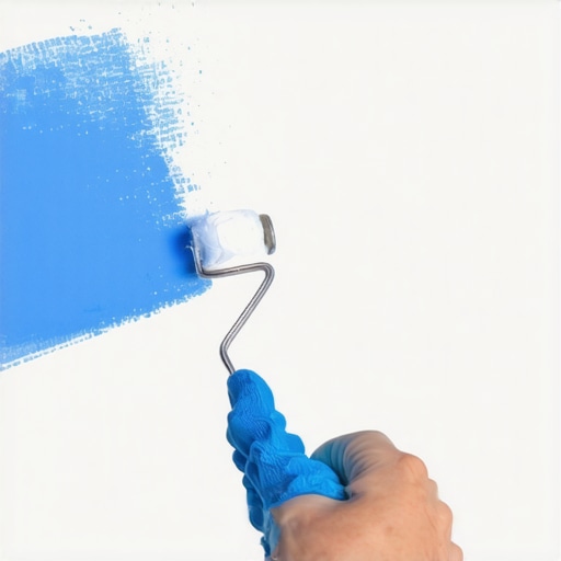 Person priming a wall using a roller, preparing for painting.