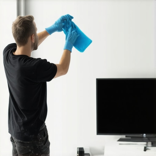 Effortless Wall Maintenance Person cleaning painted wall with microfiber cloth to maintain its appearance.
