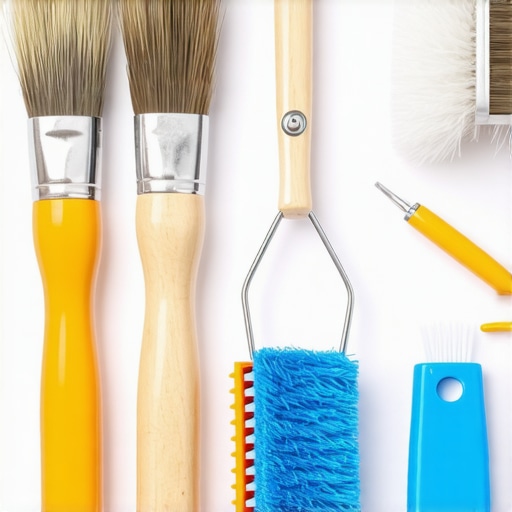 A collection of high-quality brushes, rollers, and cleaning supplies neatly arranged for long-term use.
