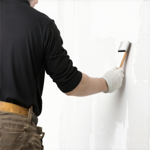 Close-up of a painter carefully applying primer on a textured drywall surface.