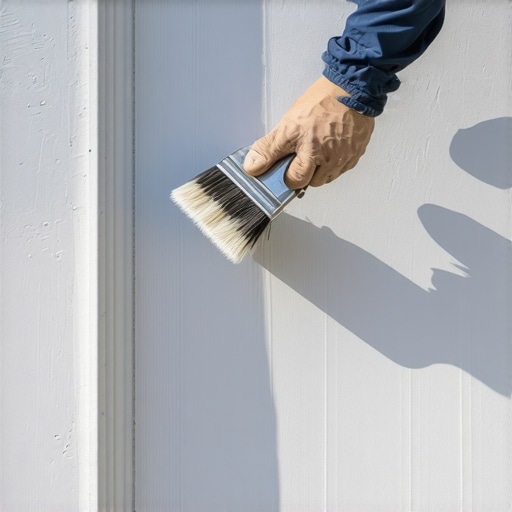 Expert surface preparation for house painting Painter preparing wall surface with primer for a durable finish.