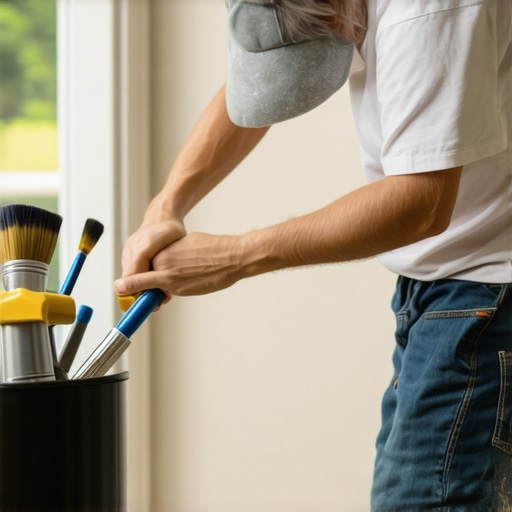 Person cleaning and maintaining painting brushes and equipment