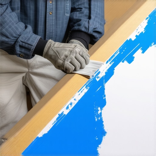 Close-up of painter carefully taping staircase edges for a clean paint line