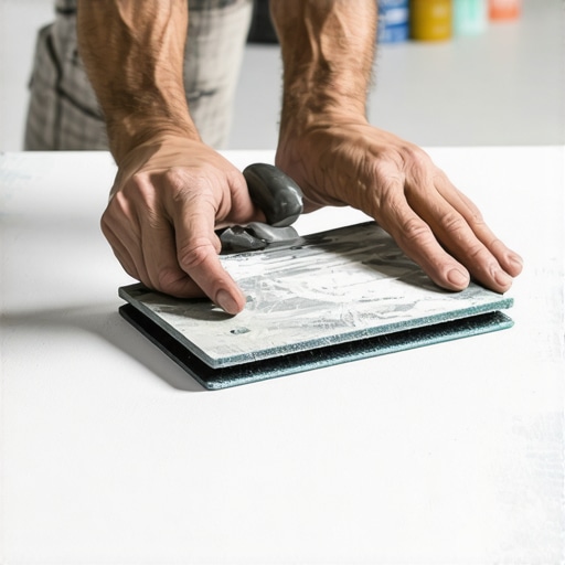 A close-up of sanding and cleaning tools used for surface prep before painting.