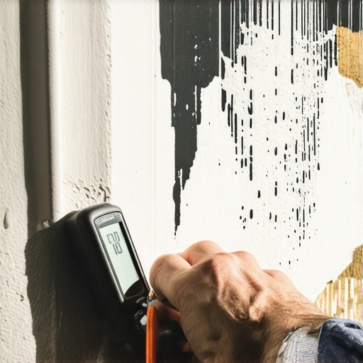 Person testing stucco moisture level with a moisture meter.