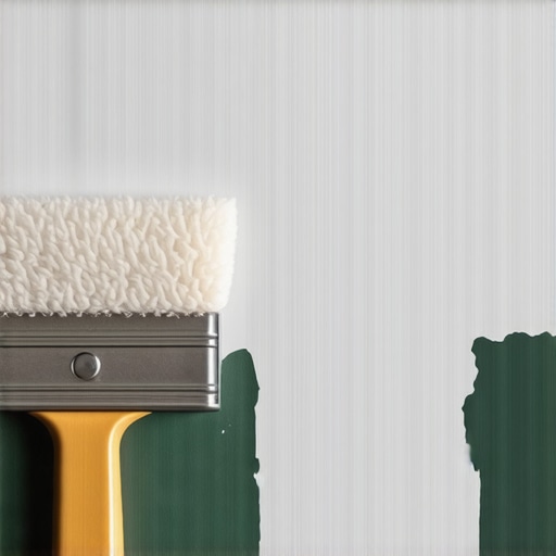 Close-up of a painter's brush and roller applying paint smoothly on a wall.