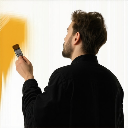 Close-up of a painter's hand applying smooth strokes on a door with a fine brush