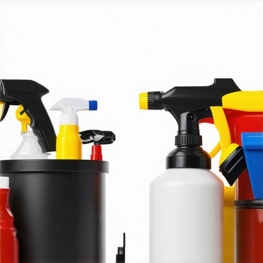 A professional painter's workshop showing high-quality spray gun, brushes, and cleaning accessories