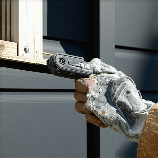 Siding being scraped and sanded during surface preparation for painting.