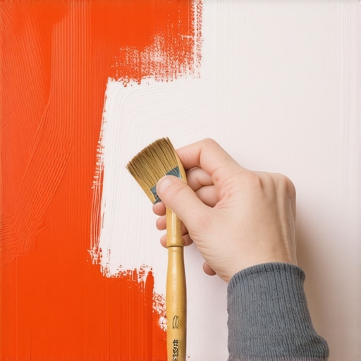 Professional Painter's Brush on a flawless wall Close-up of a painter's brush applying paint to a wall with smooth finish