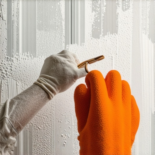 A painter applying a clear sealant with a microfiber roller