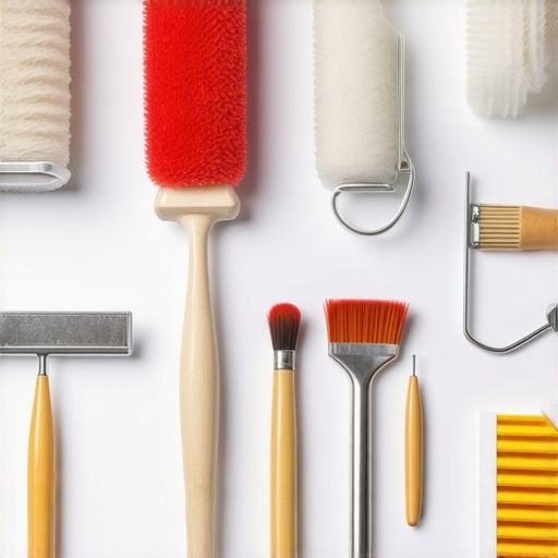 A collection of clean, well-maintained painting tools including brushes and rollers.