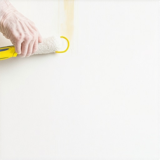 A hand expertly applying primer with a roller on a smooth wall surface