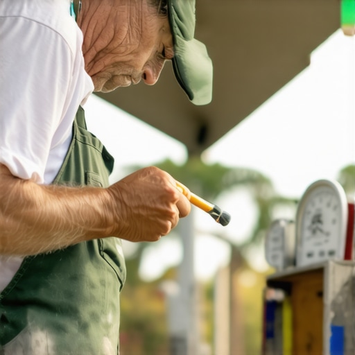 A painter measuring temperature and humidity before painting.