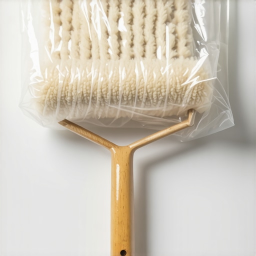 Paint roller wrapped in plastic for overnight preservation