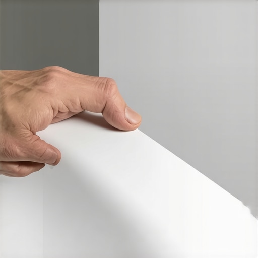 Person sanding high-gloss white trim with fine sandpaper to prepare for painting
