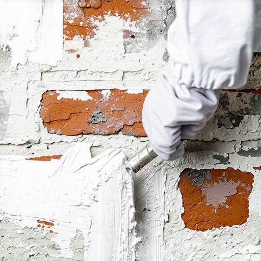 Applying breathable mineral paint to exterior brick Close-up of rolling paint onto a brick wall surface