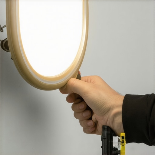 Checking Wall Patches with Side Lighting A professional painter using a work light to check for imperfections in a wall patch.