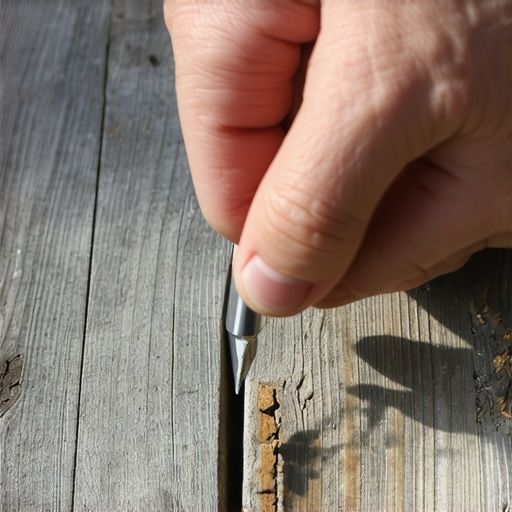Checking for wood rot with a screwdriver A person performing the screwdriver test on rotting wood siding before starting a house painting project.