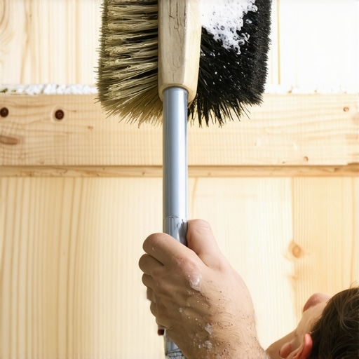 Gentle Scrubbing of Cedar Siding Manual scrubbing of cedar siding with a soft brush and oxygen bleach solution.