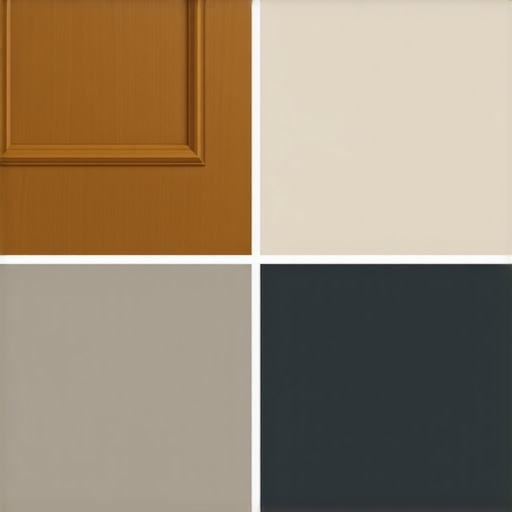 Comparison of warm and cool paint colors next to honey oak wood trim in a living room.