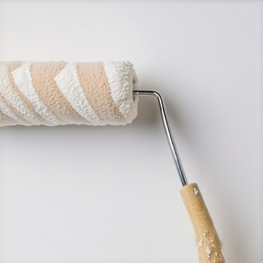 Mastering the perfect second coat application Close up of a paint roller applying a thin even coat of paint to a wall