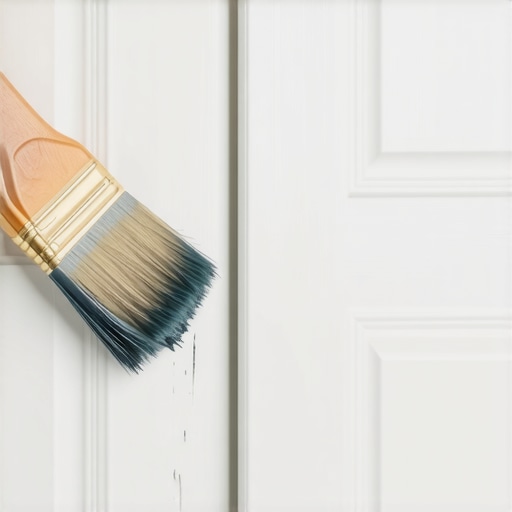 Close-up of a high-end paint brush applying smooth enamel to a cabinet door.