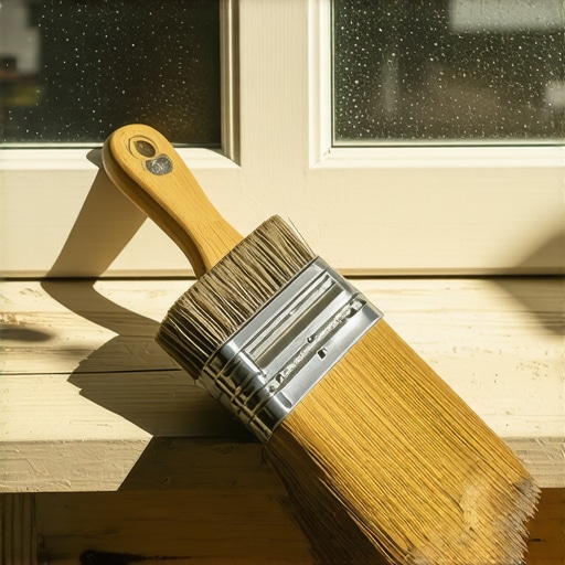 A carbide scraper and sash brush on a primed window sill
