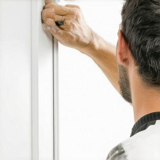 Close-up of a brush applying a thin layer of paint to a cabinet door illustrating proper technique.