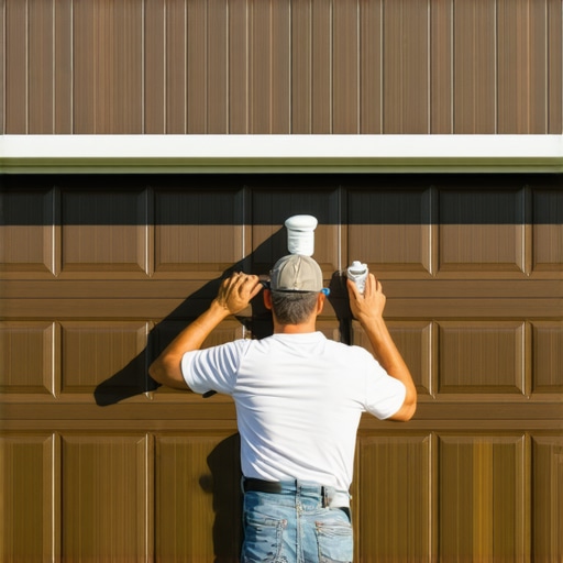 Applying clear protective coat over faux wood garage door