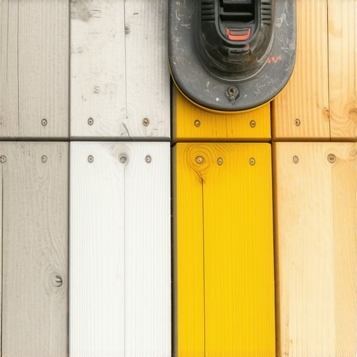 Close-up of a power sander removing grey sun-damaged fibers from deck boards.