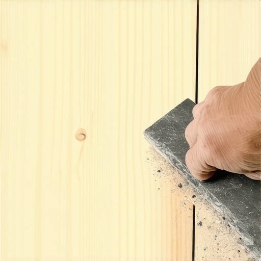 Close-up of hand sanding a cedar garden bed plank to open wood pores for staining.