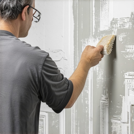 Pro painter applying oil-based sealer to damaged drywall