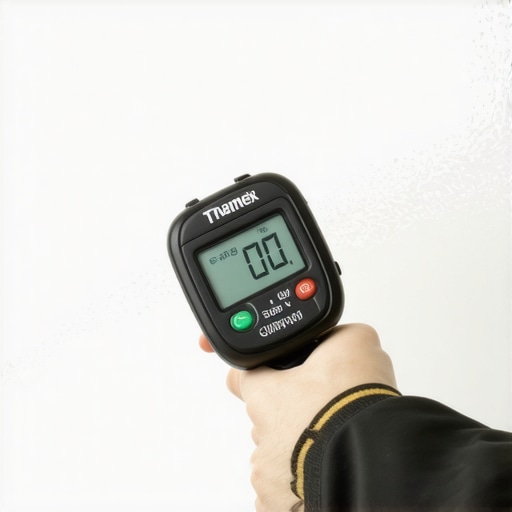 Testing Concrete Moisture Levels A Tramex moisture meter measuring humidity on a concrete floor before epoxy application.