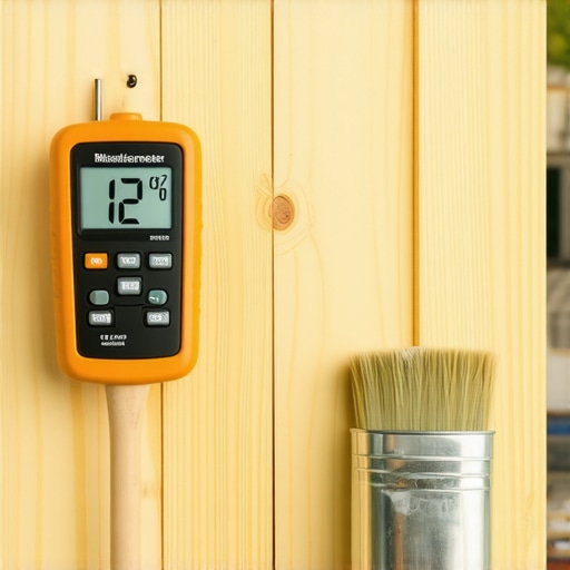 Testing wood moisture levels for exterior painting Digital moisture meter measuring cedar siding before painting
