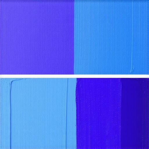 Comparison of warm vs cool light bulbs on blue paint color shift