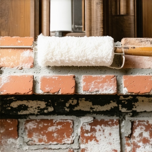 Close up of painting a brick fireplace with a high nap roller for better coverage